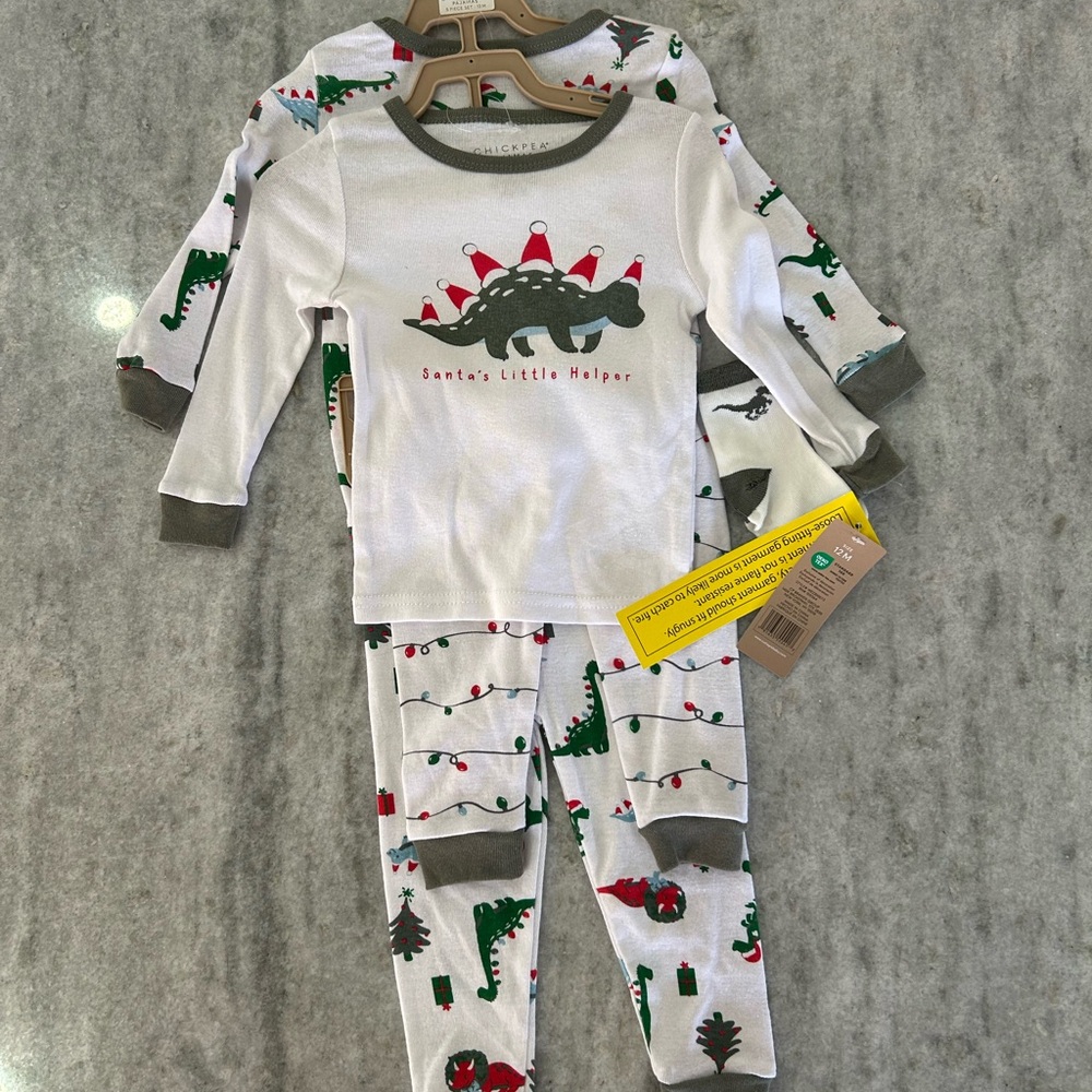 Chickpea Dinosaur Christmas 5pc Pajama Set Size 12M